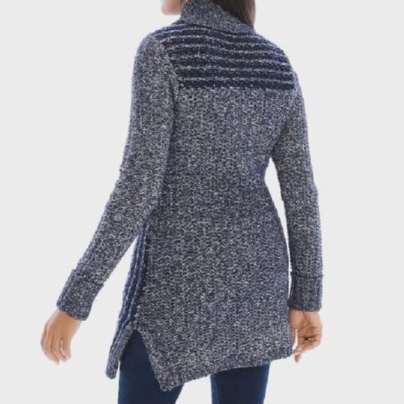 NWT Chico's Textured Tina Cardigan Sweater Pattern Blue Chain XXL Size 4 - Picture 3 of 16